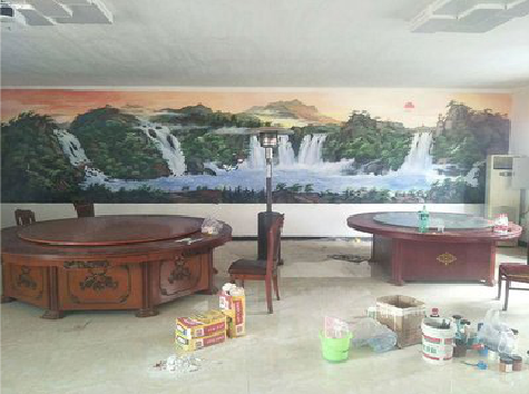 沿河墙绘-写实风景