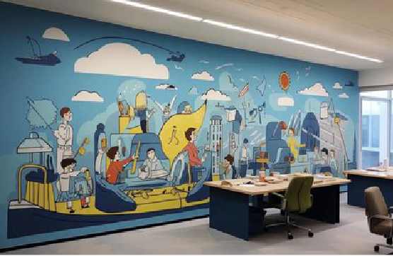 沿河办公室墙绘的特点。